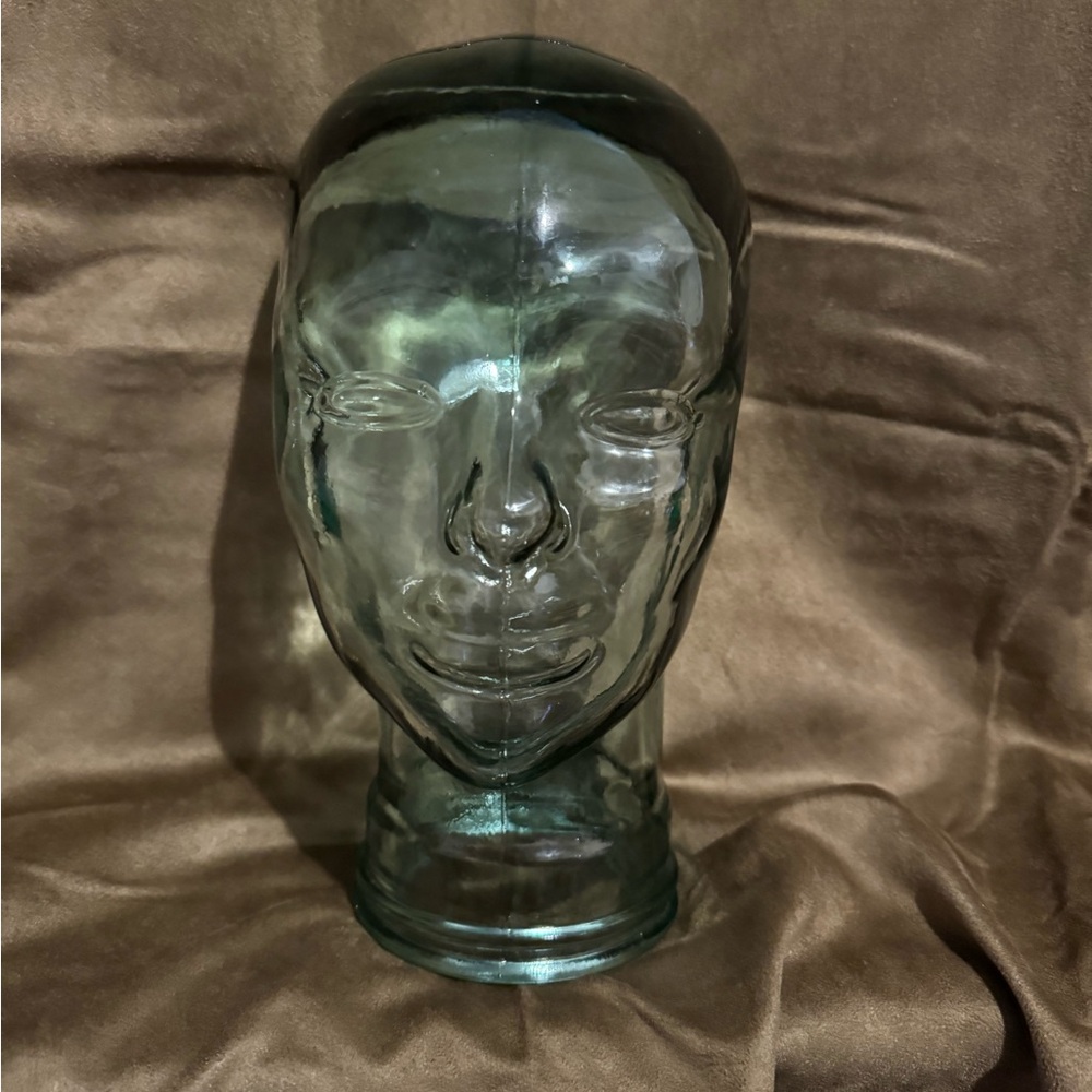Vintage 70's Glass Mannequin Head Green Tint Heavy Life Size 11" Tall